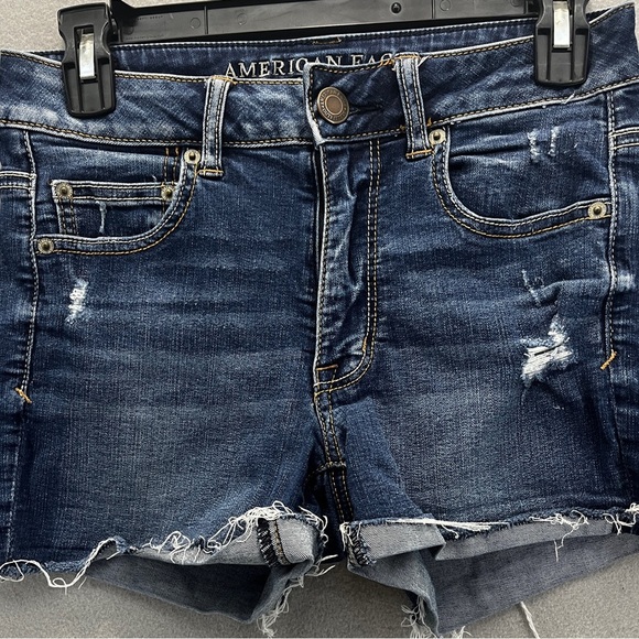 American Eagle Outfitters Hi-Rise Shortie Women's Blue Denim Shorts - Picture 1 of 12